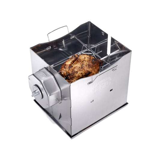 ROTO-Q 360 non-electric self-rotating rotisserie grill in use