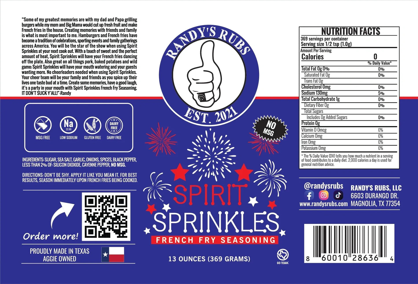 Spirit Sprinkles French Fry Seasoning + Fire Starter + Bottle Opener | ROTO-Q 360™ Fire & Flavor Kit