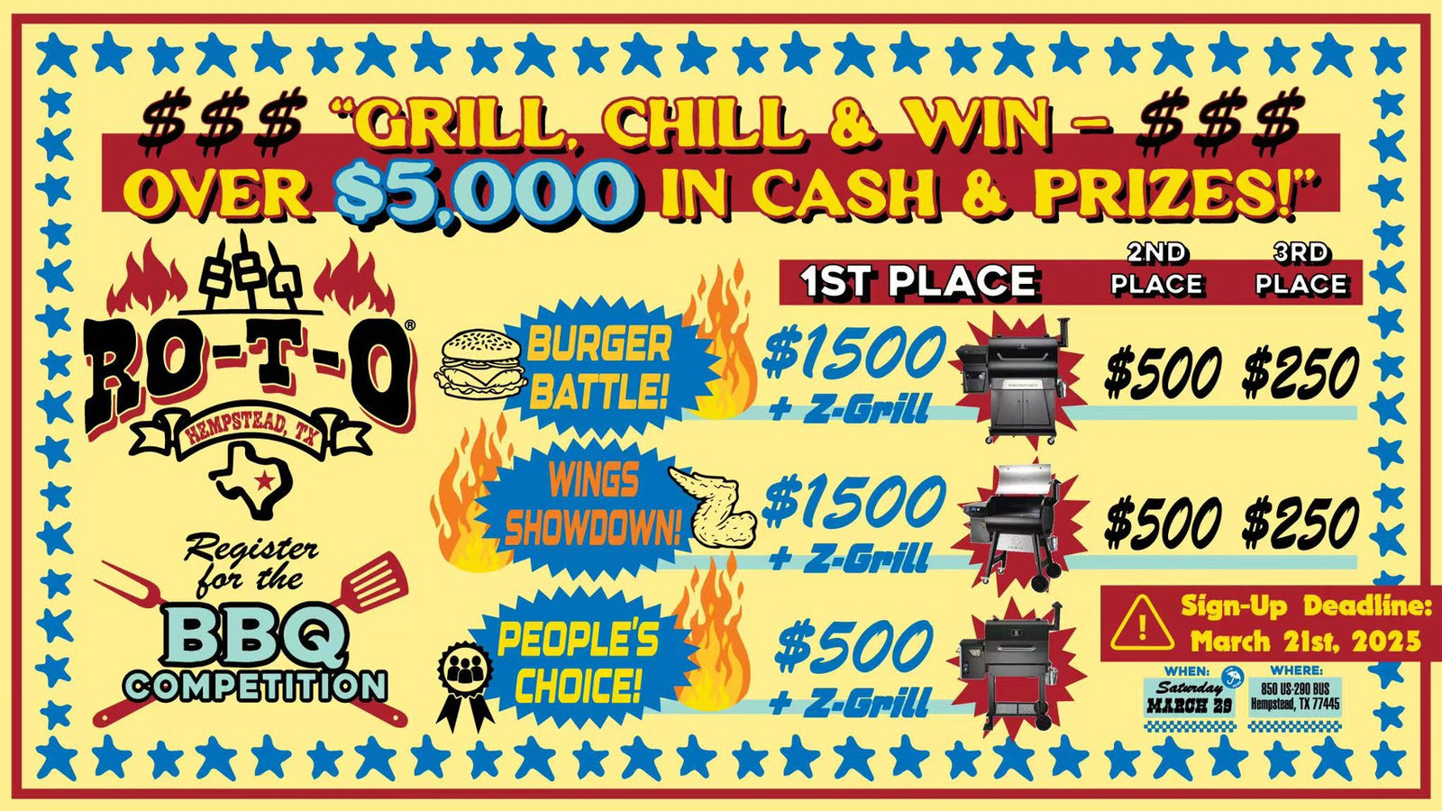 RotoQ360 Presents: BBQ RO-T-O Burger & Wing Competition in Hempstead, Texas!