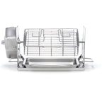 ROTO-Q 360 non-electric rotisserie with Rotisserie Cage (Flat) attachment and drip tray on a white background.