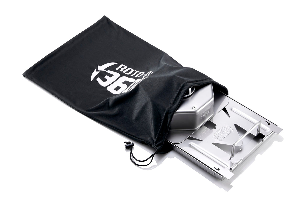 Folded ROTO-Q 360 rotisserie machine inserted into the ROTO-Q 360 Unit Carrying Bag (Small)