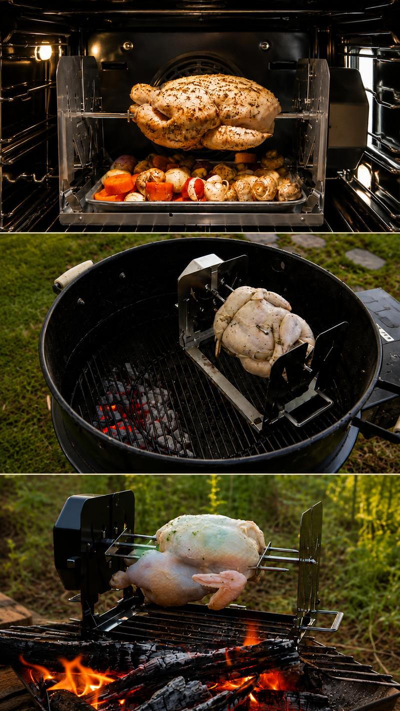 Roto-Q 360 rotisserie — compatible with any grill, oven or open fire