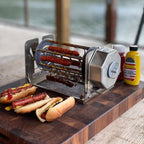 Hot dogs cooked in a ROTO-Q 360 hot dog rotisserie cradle