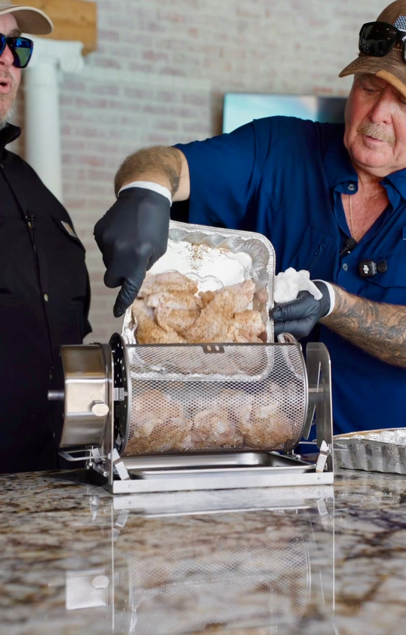 Step 3 — Load the Roto Q 360: Place the seasoned wings into the Roto 