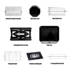 Labeled black and stainless steel components of the ROTO-Q 360 Family-Q Bundle.
