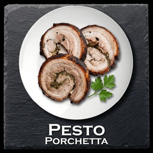 Pesto porchetta slices