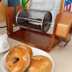 Coffee beans inside an open ROTO-Q 360 round rotisserie basket
