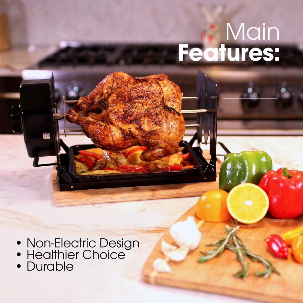 non-electric self-rotating rotisserie